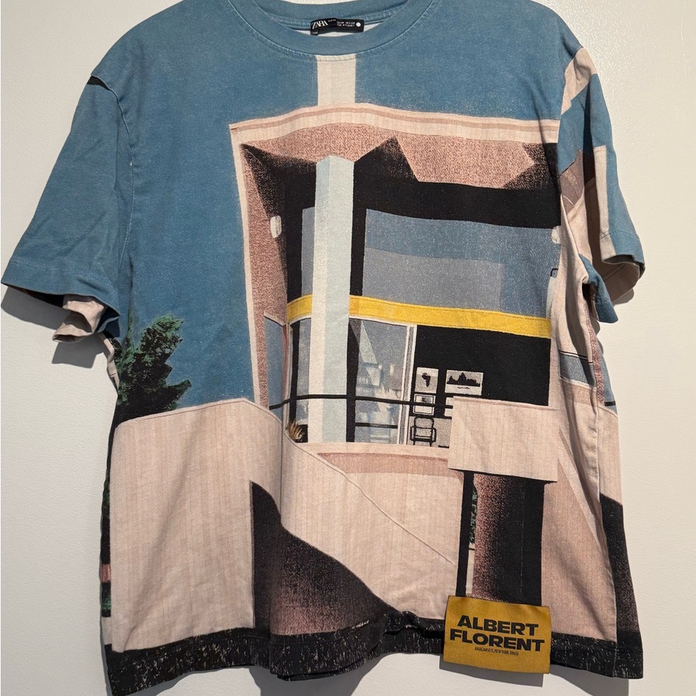Zara Geometric Print Tee - Blue, Cream, Black
